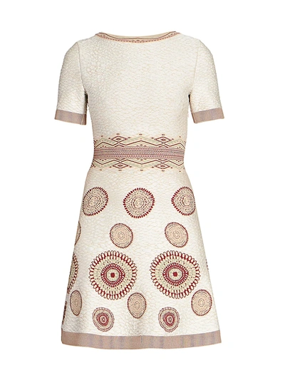 Shop Alaïa Textured Knit Short-sleeve A-line Dress In Blanc Bordeux