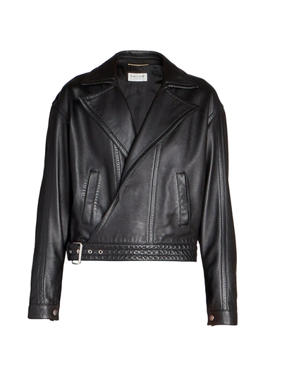 Shop Saint Laurent Oversized Leather Jacket In Black