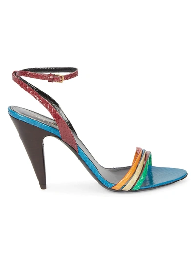 Shop Saint Laurent Liya Colorblock Snakeskin Sandals In Jade