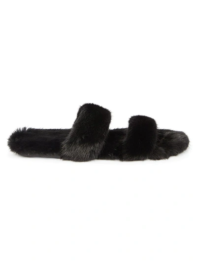Shop Saint Laurent Bleach Mink Fur Slides In Nero