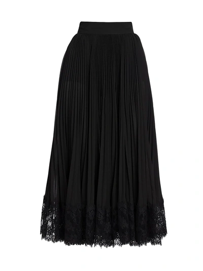Shop Dolce & Gabbana Lace Trim Plissé Pleated Midi Skirt In Black