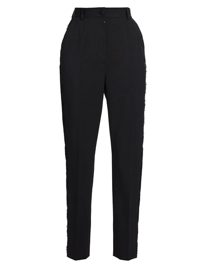 Shop Dolce & Gabbana Lace Appliqué Wool-blend Pants In Black