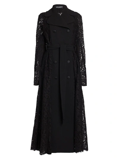 Shop Dolce & Gabbana Double Breasted Lace-panel Trench Coat In Black