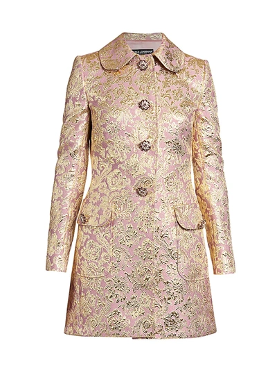 Shop Dolce & Gabbana Metallic Jacquard Jewel Button Coat In Lilac