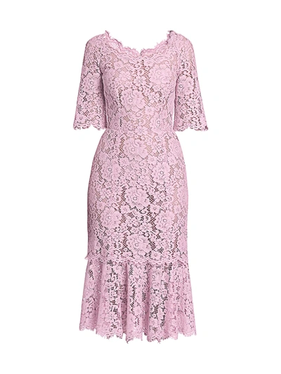 Shop Dolce & Gabbana Lace Short-sleeve Ruffle-hem Dress In Pink