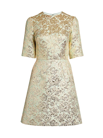 Shop Dolce & Gabbana Women's Brocade Short-sleeve Mini Dress In Mint Green Gold