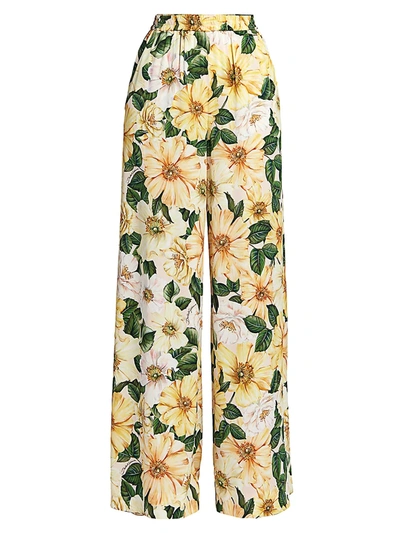 Shop Dolce & Gabbana Women's Floral Silk-wide Leg Pants In Yellow