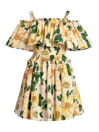 Shop Dolce & Gabbana Women's Floral Poplin Off-the-shoulder Mini Dress In Yellow