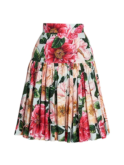 Shop Dolce & Gabbana Floral Poplin Pleated Skirt In Pink