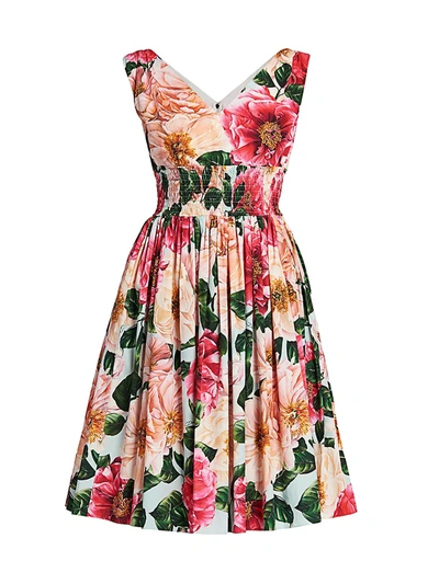 Shop Dolce & Gabbana Floral Poplin Sleeveless Fit-&-flare Dress In Pink