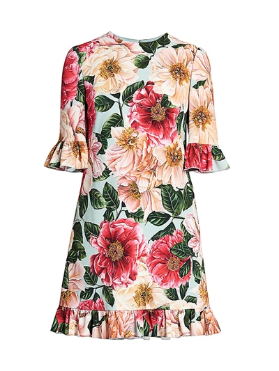 Shop Dolce & Gabbana Floral Cady Ruffle Hem Dress In Pink