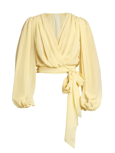Shop Dolce & Gabbana Georgette Silk Wrap Waist Blouse In Yellow