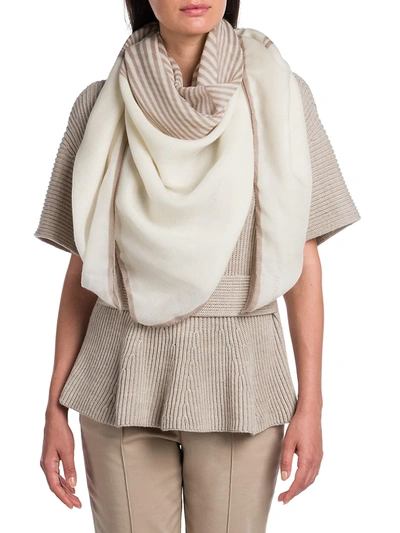 Shop Agnona Optical Stripes Extra-fine Cashmere Scarf In Ivory