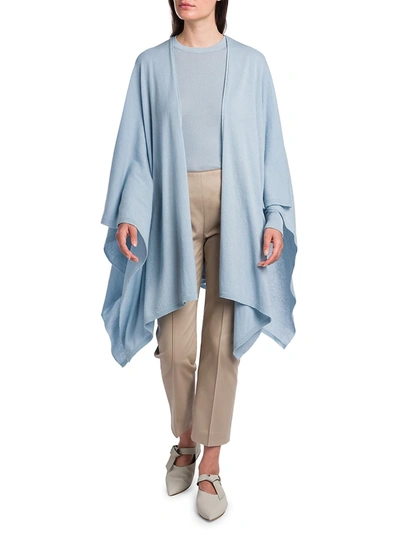 Shop Agnona Ultralight Cashmere-blend Poncho In Faded Chambray