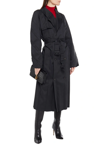 Shop Balenciaga Pleated Gabardine Trench Coat In Black