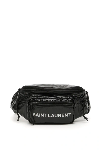 Shop Saint Laurent Logo Nylon Beltbag In Black/white