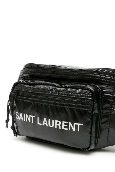 Shop Saint Laurent Logo Nylon Beltbag In Black/white