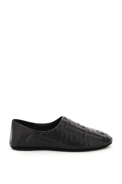 Shop Fendi Leather Slippers Ff In Black