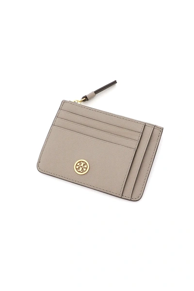 Shop Tory Burch Robinson Card Holder Pouch In Beige,grey