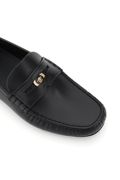 Shop Versace Medusa Driver Loafers In Black