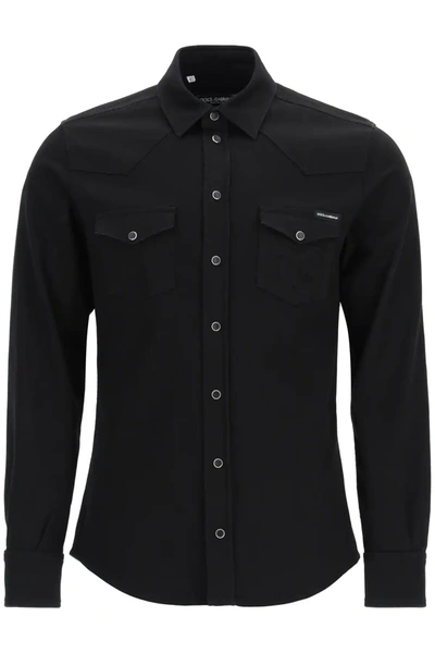 Shop Dolce & Gabbana Stretch Denim Shirt In Black
