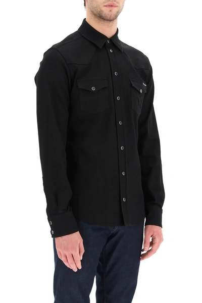 Shop Dolce & Gabbana Stretch Denim Shirt In Black