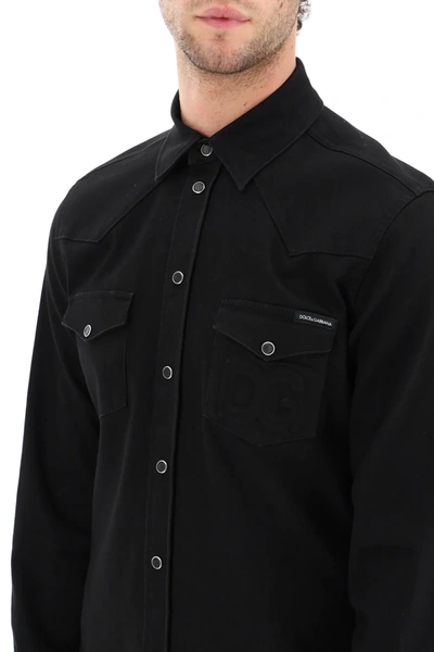 Shop Dolce & Gabbana Stretch Denim Shirt In Black