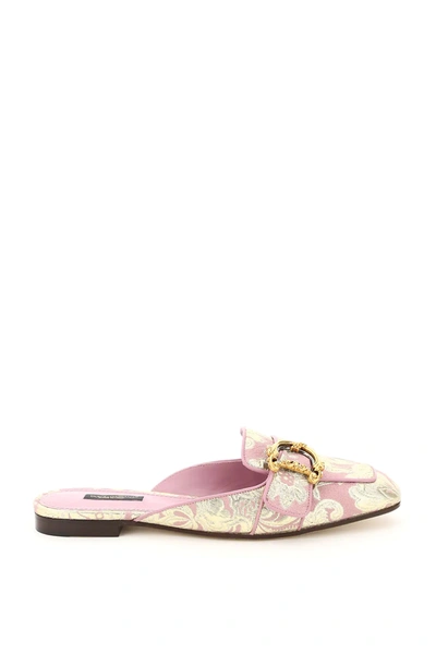 Shop Dolce & Gabbana Jackie Mules In Dg Brocade In Pink,gold