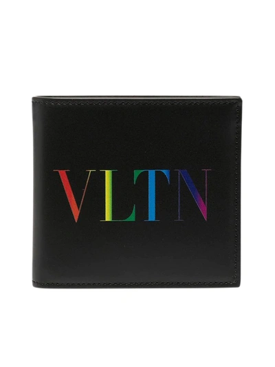 Shop Valentino Vltn Rainbow-print Wallet In Black