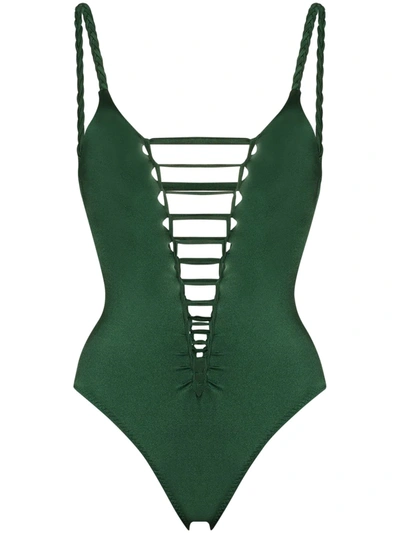 Shop Agent Provocateur Marlow Cut-out Swimsuit In Green