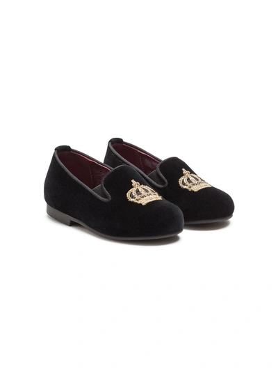 Shop Dolce & Gabbana Crown-patch Velvet Slippers In Black