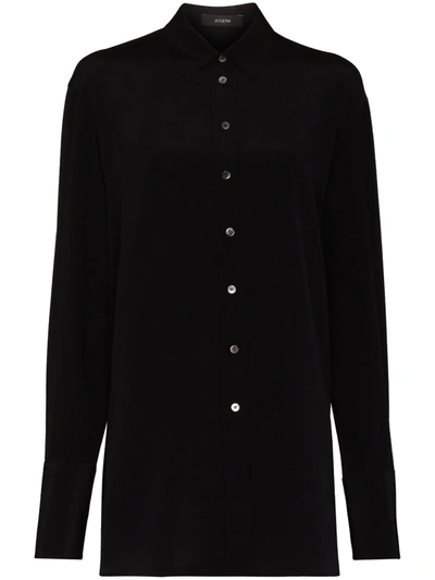 Shop Joseph Brooks Long-sleeve Silk Shirt In Black
