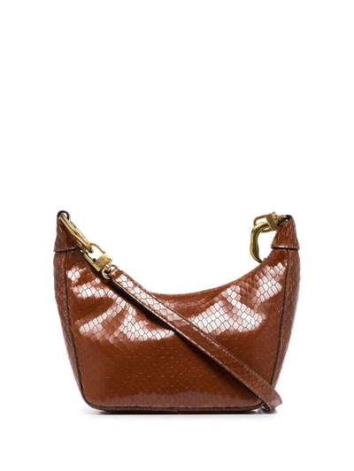 Shop Staud Lizard-embossed Leather Shoulder Bag In Brown