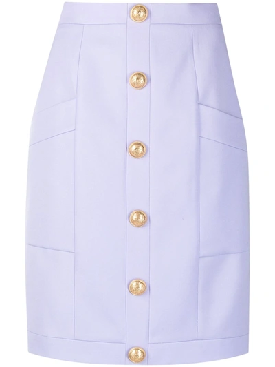 Shop Balmain Buttoned Front Pencil Skirt In Pink