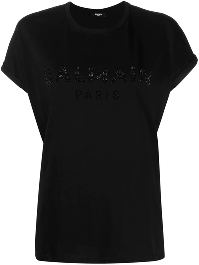 Shop Balmain Embellished-logo T-shirt In Black