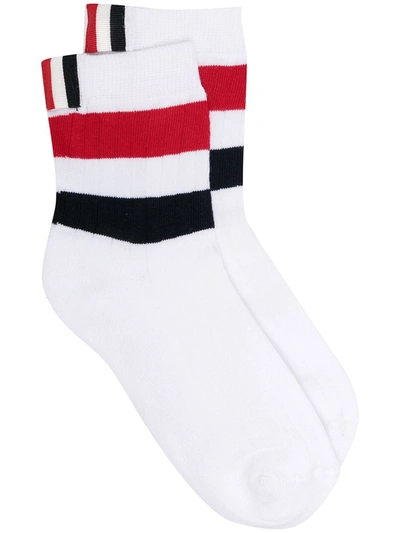 Shop Thom Browne Wide Stripe Athletic Ankle Socks In White