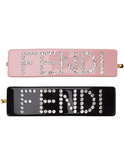Shop Fendi Crystal-logo Hair Slides In Pink