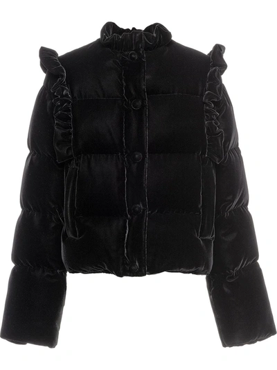 Shop Miu Miu Velvet Puffer Jacket In Black