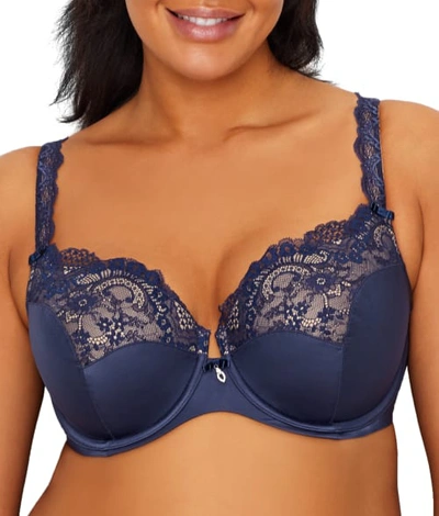 Shop Curvy Couture Tulip Lace Bra In Navy