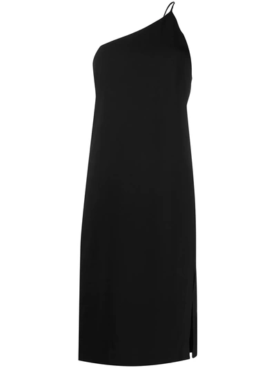 Shop Acne Studios Asymmetric Neck Midi Dress In Black