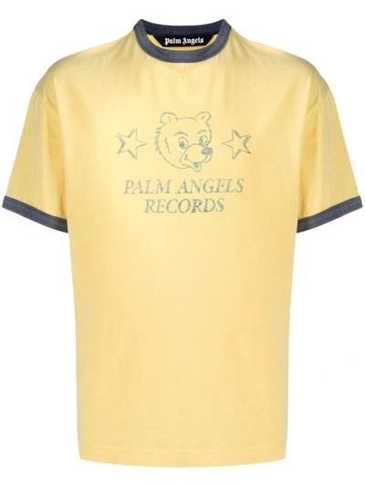 Shop Palm Angels Logo-print T-shirt In Yellow