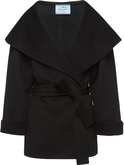 Shop Prada Belted Cashmere Jacket In Black