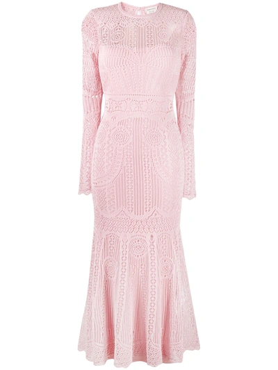Shop Alexander Mcqueen Patchwork Lace Knitted Dress In Pink
