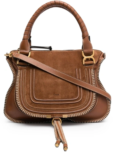 Shop Chloé Marcie Leather Shoulder Bag In Brown