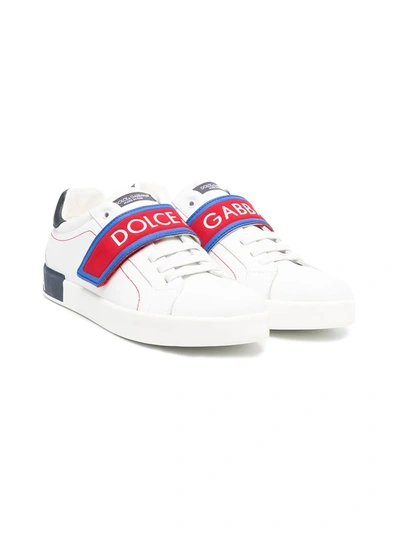 Shop Dolce & Gabbana Teen Logo Strap Sneakers In White