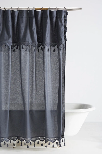Shop Anthropologie Tasseled Antioch Shower Curtain By  In Grey Size 72 X 72