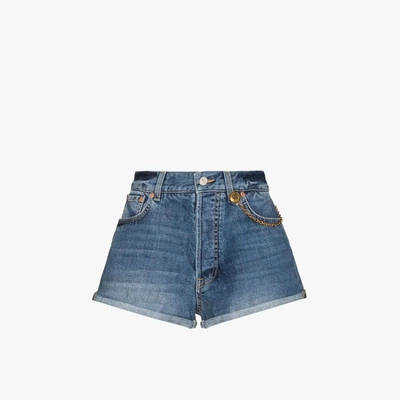 Shop Givenchy Chain Detail Denim Shorts In Blue