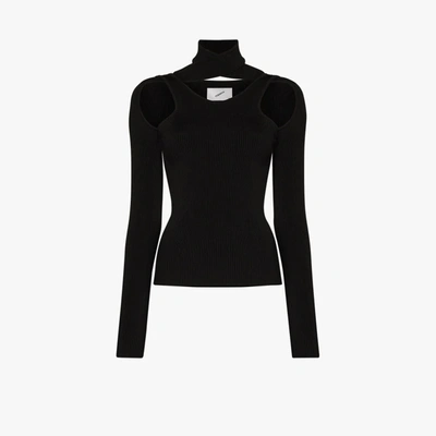 Shop Coperni Ribbed Cutout Turtleneck Sweater In Black