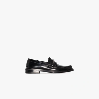 Shop Versace Gv Signature Leather Loafers In Black