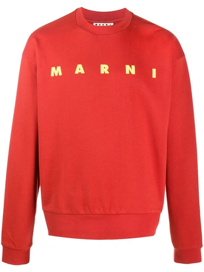 Shop Marni Logo Printed Sweatshirt In Orange